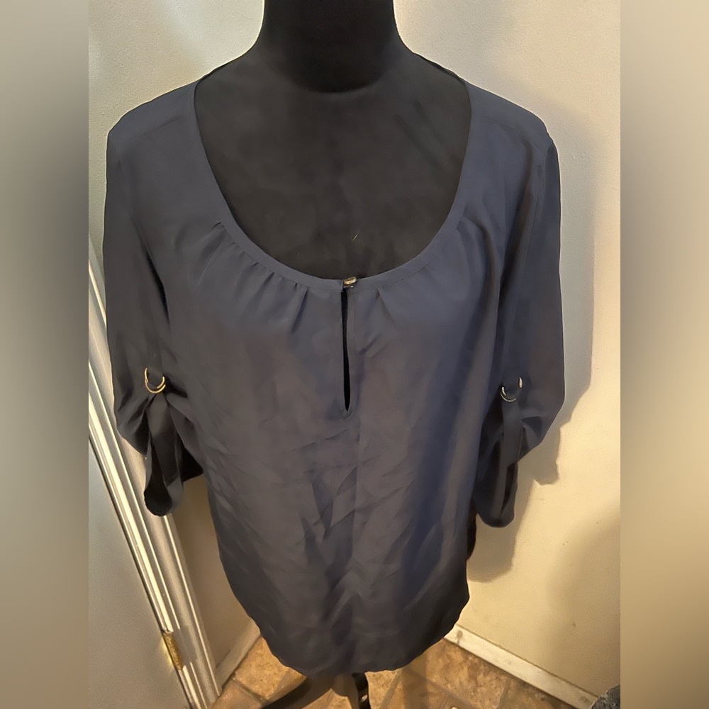 Navy peasant blouse w/ key hole Michael Kors XL